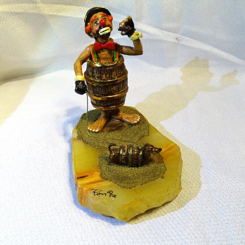 Vintage 1982 Ron Lee Clown Signed Metal and Onyx Figurine